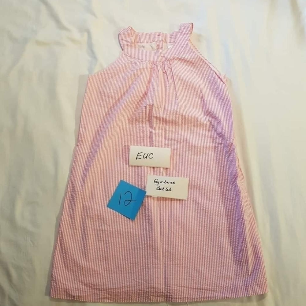 Gymboree girls dress size 12 seersucker pink and white stripe Outlet, lined EUC